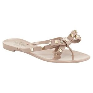 Valentino Garavani Rockstud PVC Flat Thong Sandals Nude Size 37
